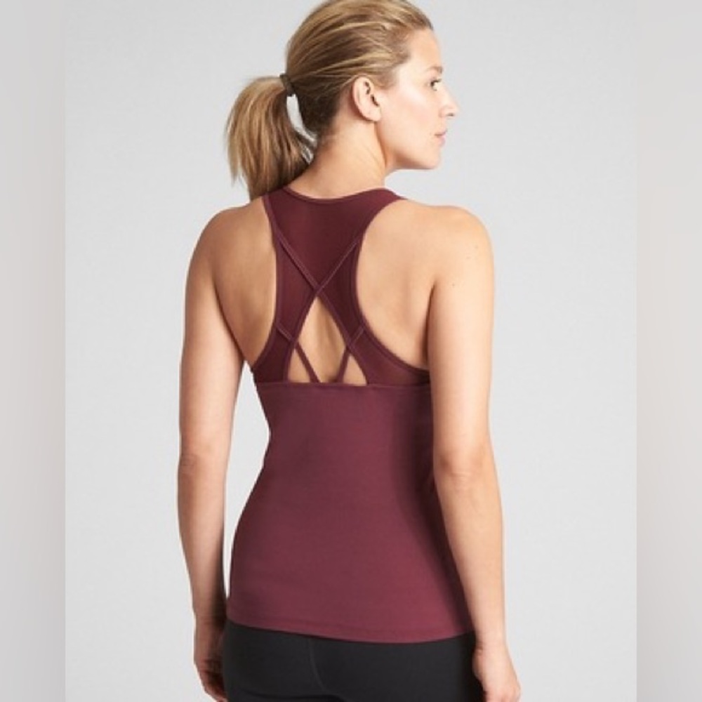 GapFit High-Neck Strappy Mesh-Back Shelf Tank Top